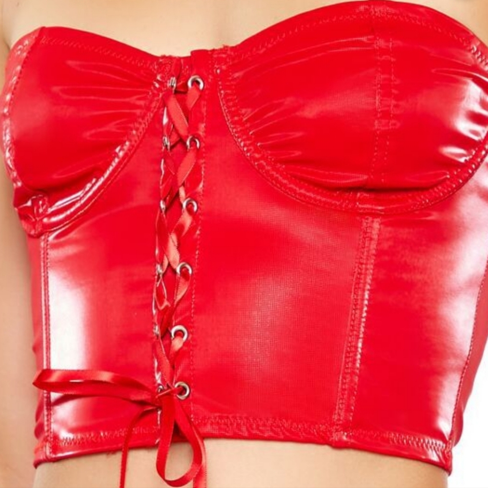 New. Red Lace-Up Bustier Top - Picture 4 of 4